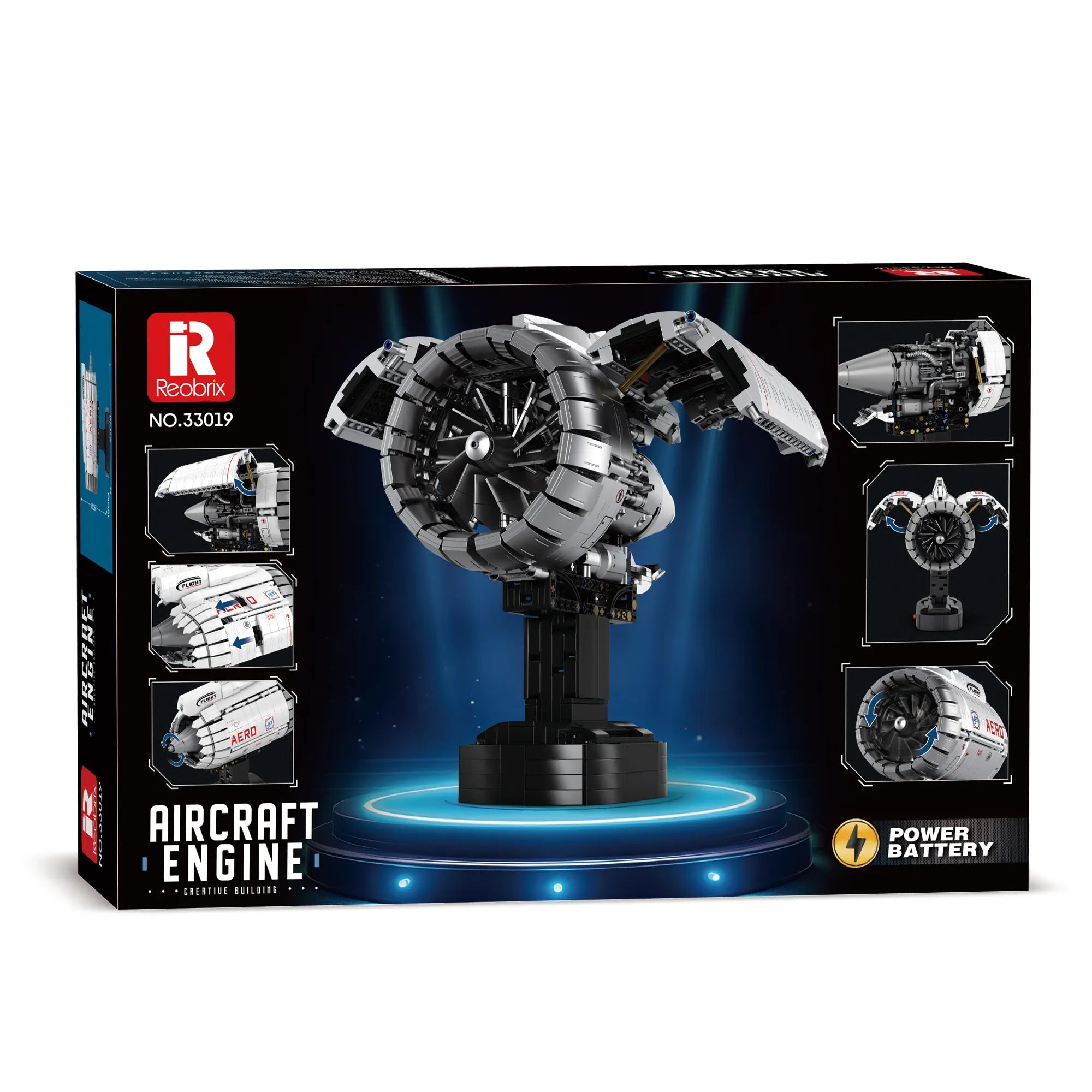 Reobrix 33019 Motor de Avión Turbofan con Movimiento | Set de Ingeniería 1800+ piezas