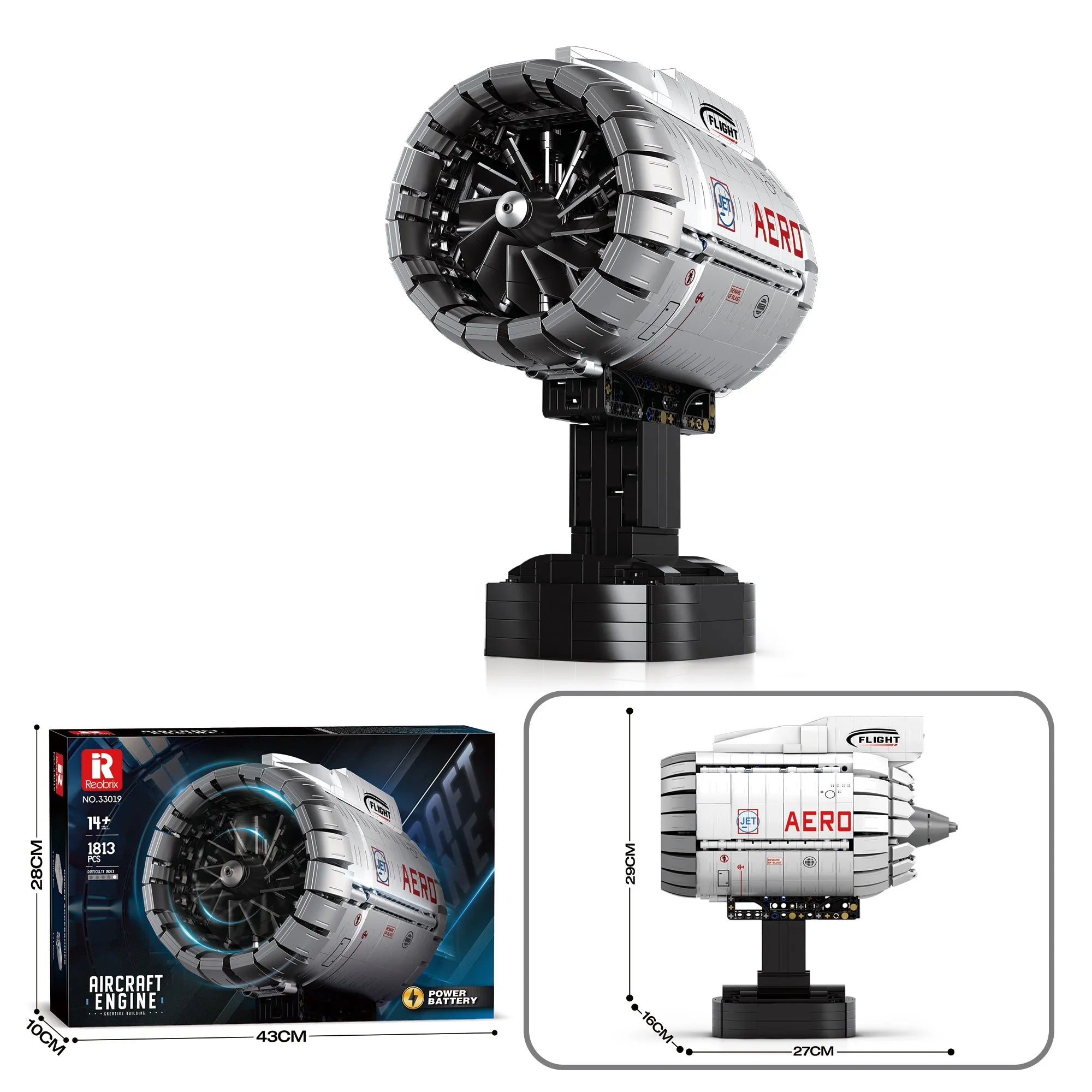 Reobrix 33019 Motor de Avión Turbofan con Movimiento | Set de Ingeniería 1800+ piezas
