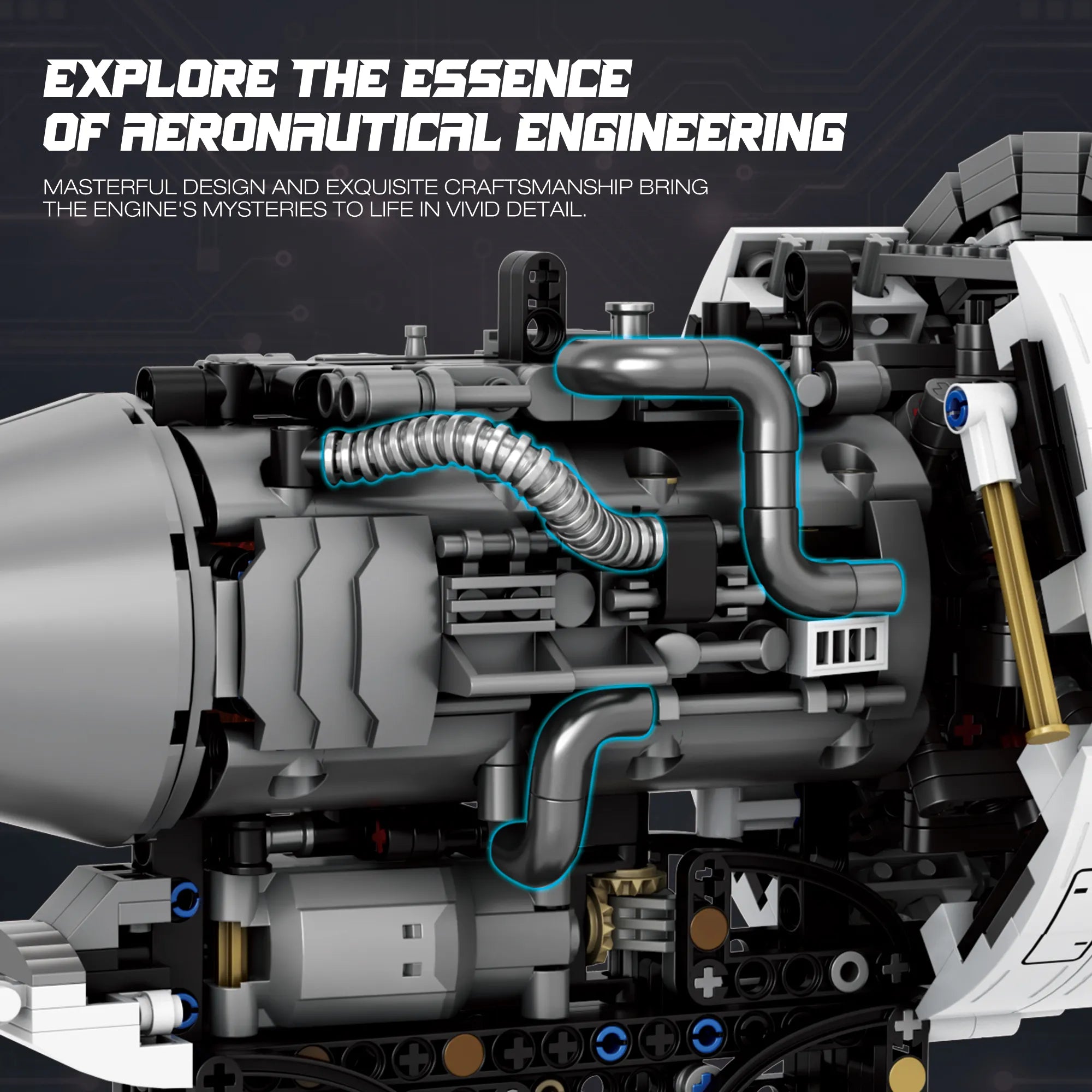 Reobrix 33019 Motor de Avión Turbofan con Movimiento | Set de Ingeniería 1800+ piezas