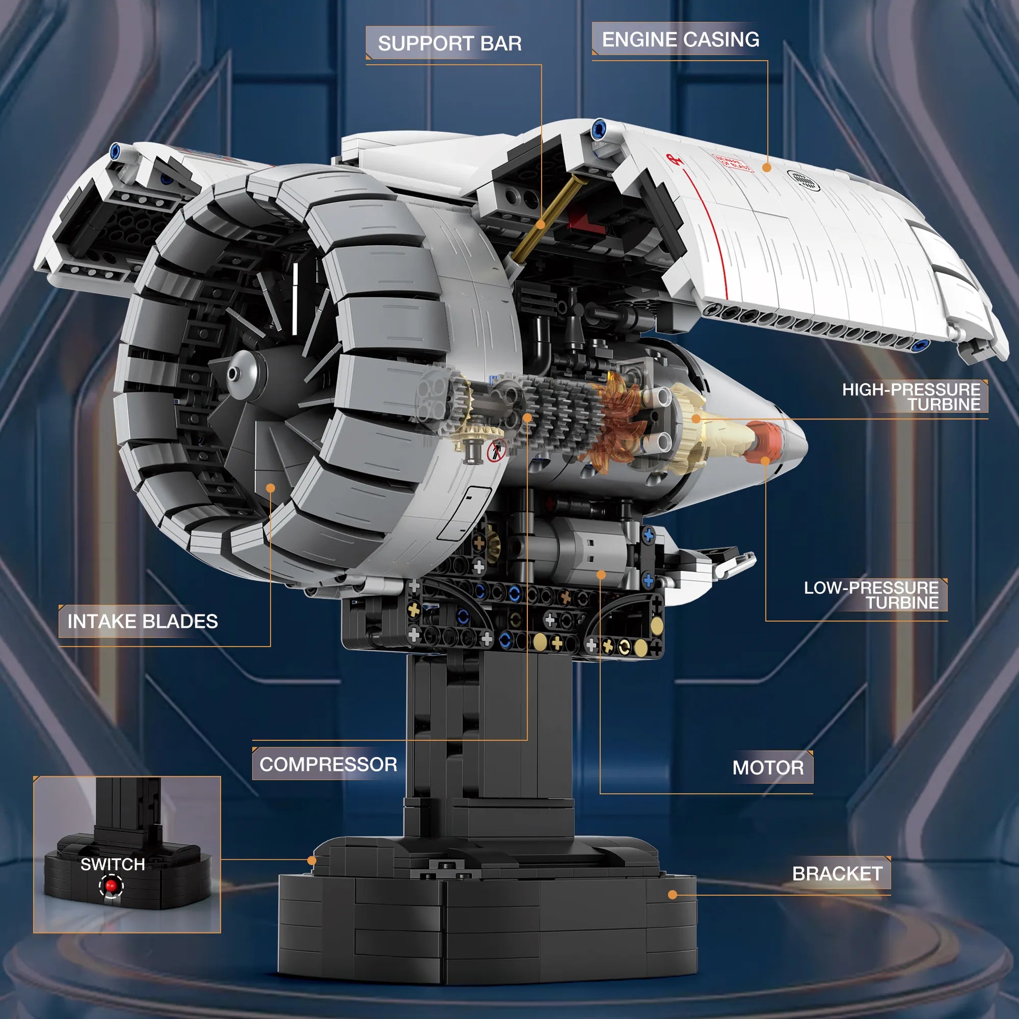 Reobrix 33019 Motor de Avión Turbofan con Movimiento | Set de Ingeniería 1800+ piezas