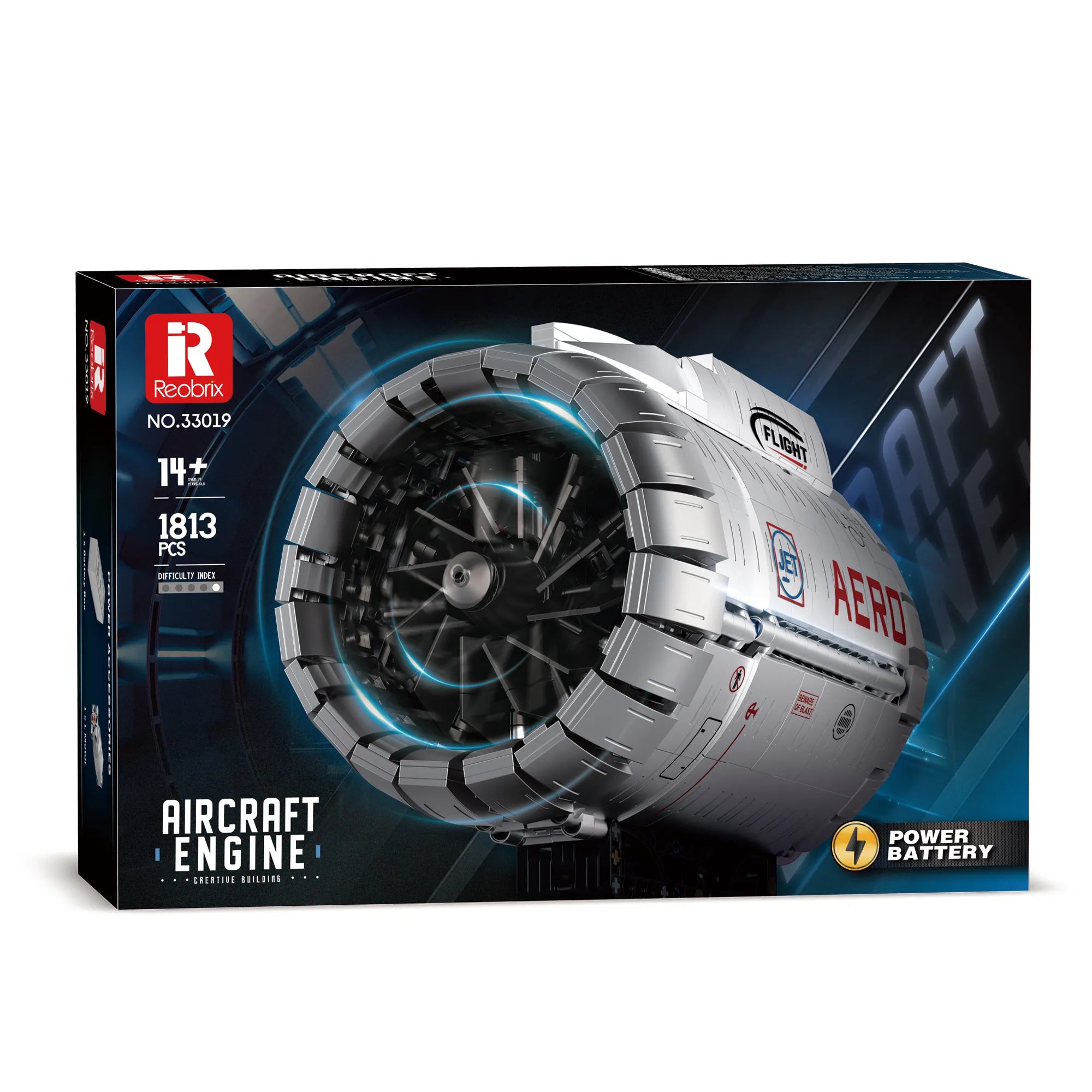 Reobrix 33019 Motor de Avión Turbofan con Movimiento | Set de Ingeniería 1800+ piezas